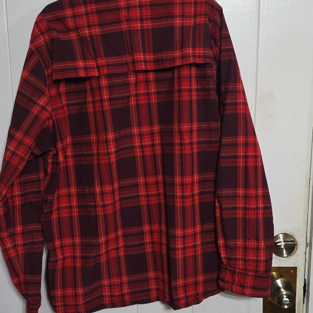 The North Face Mens Button Up Shirt Red/Burgandy Plaid Pockets Sz XL GUC *READ**
